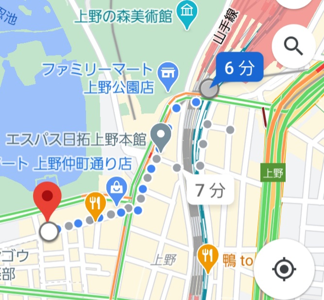 上野駅から上野キャバクラ「蓮れん」のガイド案内図