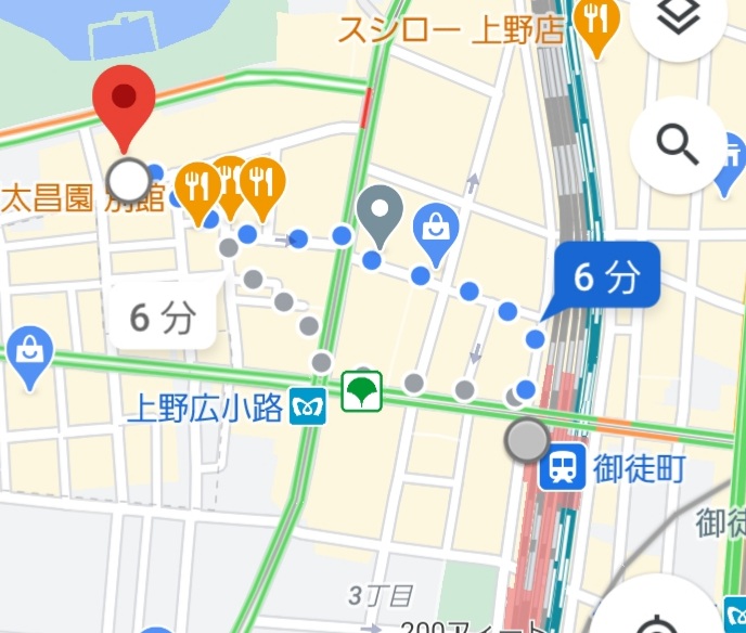 御徒町駅から上野キャバクラ「蓮れん」のガイド案内図